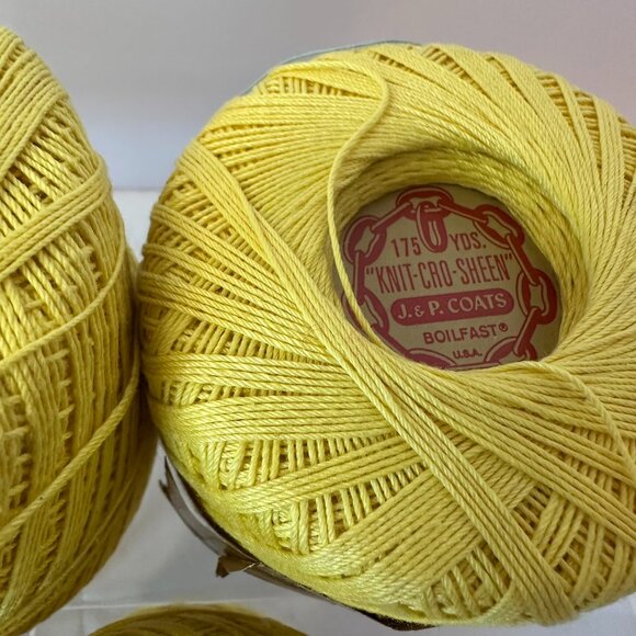 Crochet Thread 6 Spools Yellow J&P Coats Knit-Cro-Sheen Smoke & Pet Free Vintage - Picture 6 of 10